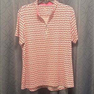 Tail Women's Pink Geometric Short Sleeve Golf,Tennis,Pickleball with Zip Neck